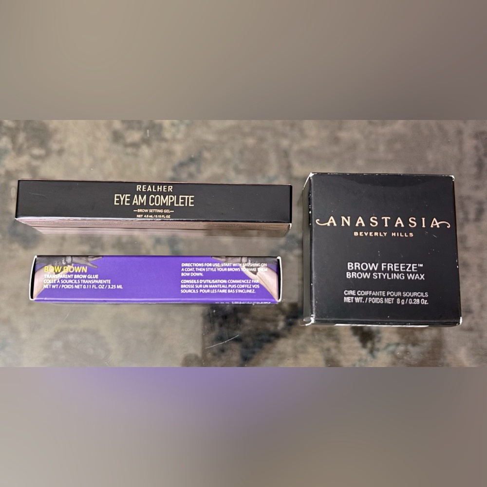Anastasia Brow Styling Wax, Realher Brow Setting Gel, & Qveen Brow Glue. BNWT!